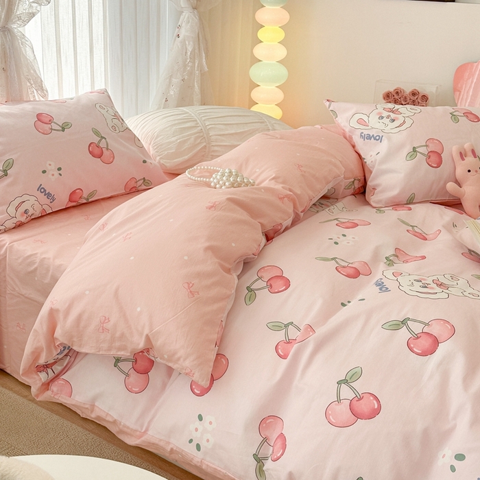 91家纺网 家纺一手货源 找家纺 昔可2023新款3月春日全棉四件套 红樱桃小兔几