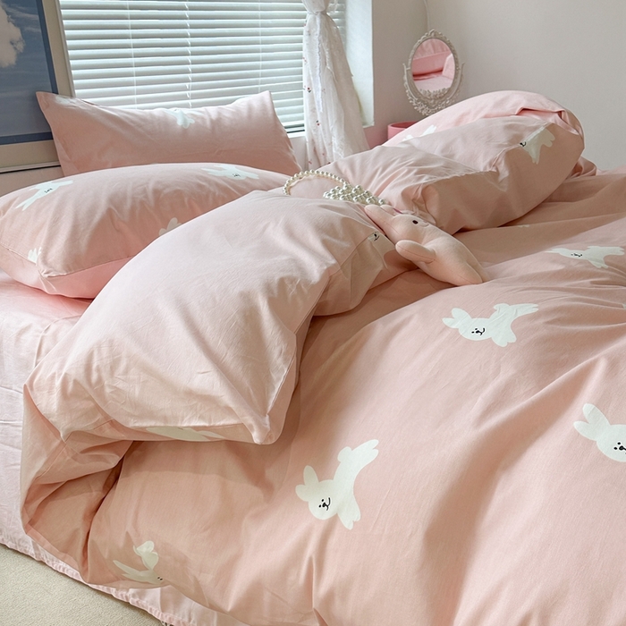 91家纺网 家纺一手货源 找家纺 昔可2023新款3月春日全棉四件套 粉粉兔