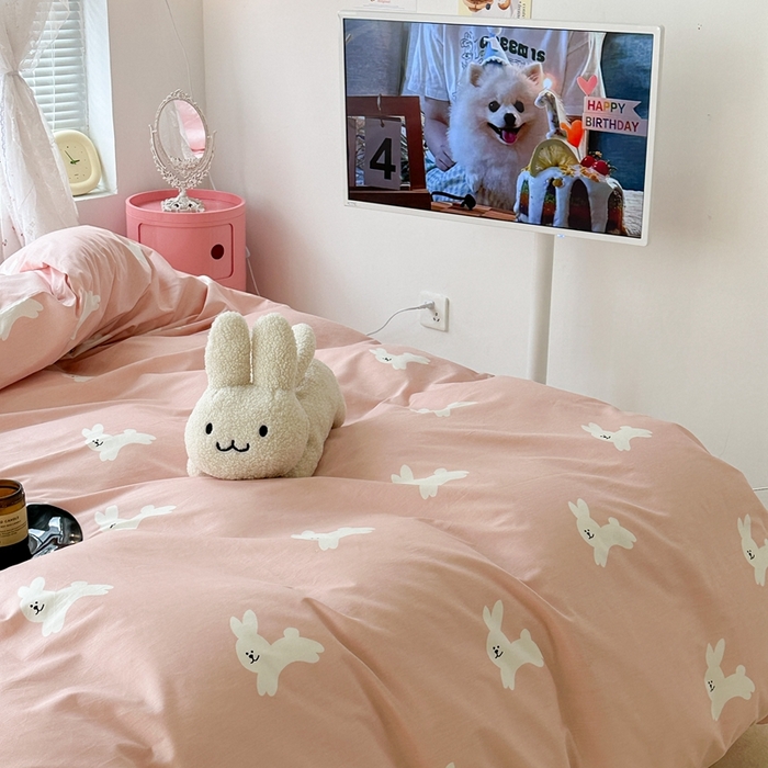 91家纺网 家纺一手货源 找家纺 昔可2023新款3月春日全棉四件套 粉粉兔