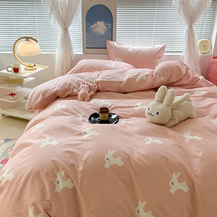 91家纺网 家纺一手货源 找家纺 昔可2023新款3月春日全棉四件套 粉粉兔