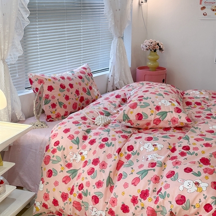 昔可2023新款3月春日全棉四件套 花海小兔