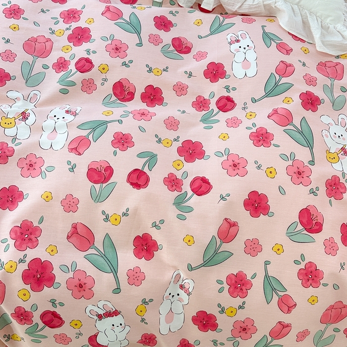 91家纺网 家纺一手货源 找家纺 昔可2023新款3月春日全棉四件套 花海小兔