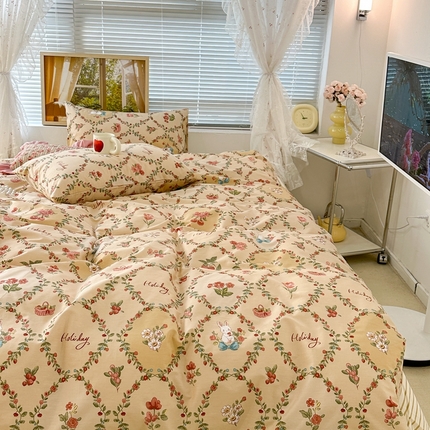 昔可2023新款3月春日全棉四件套 花环樱桃兔