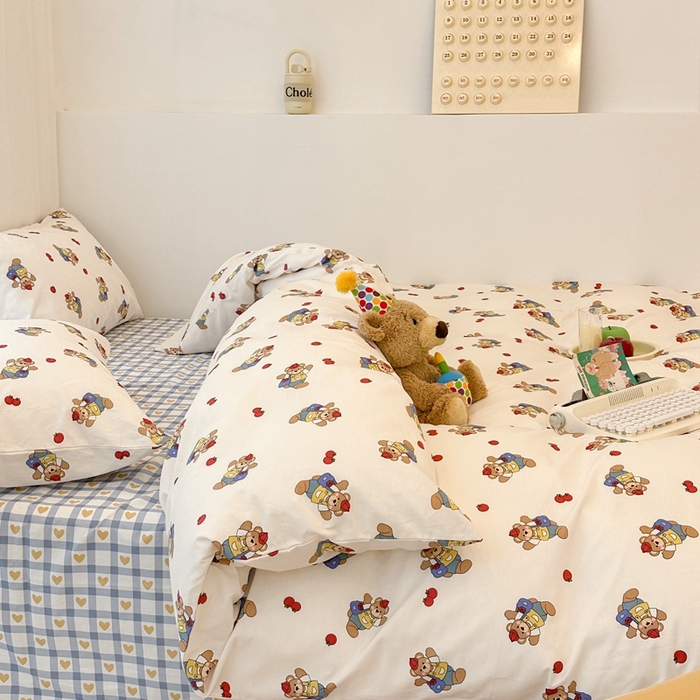 91家纺网 家纺一手货源 找家纺 昔可2023新款3月春日全棉四件套 苹果熊