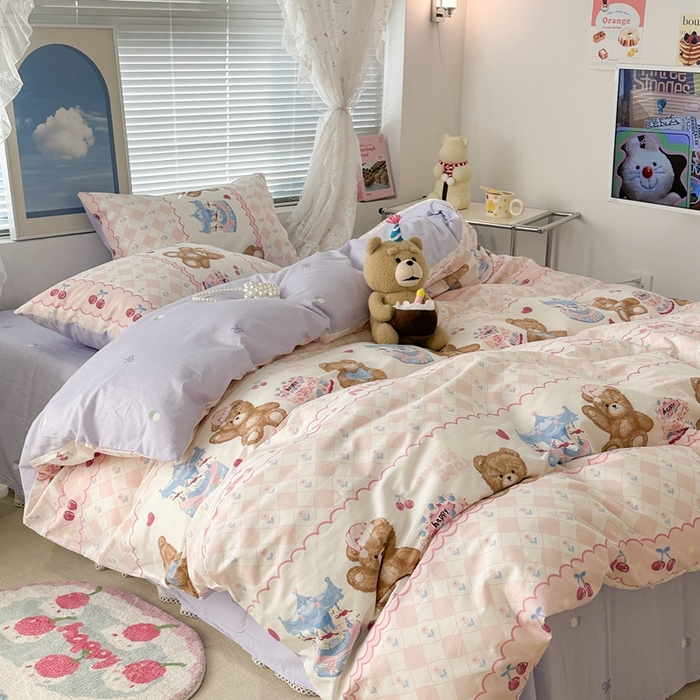 91家纺网 家纺一手货源 找家纺 昔可2023新款3月春日全棉四件套 生日小熊