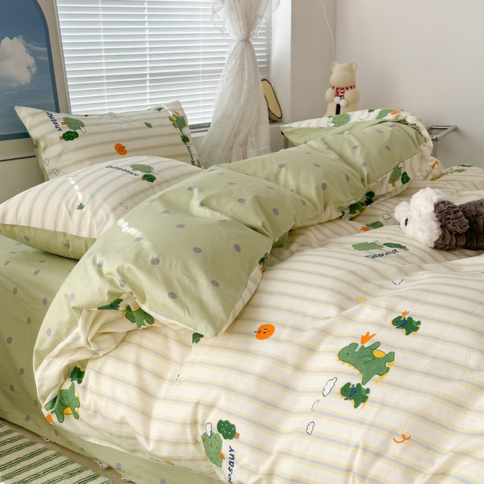 91家纺网 家纺一手货源 找家纺 昔可2023新款3月春日全棉四件套 树林恐龙