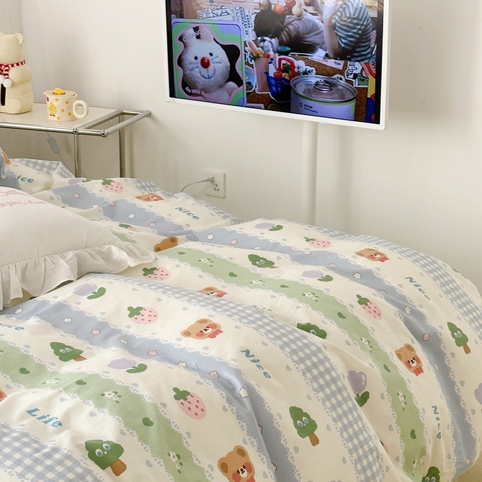 91家纺网 家纺一手货源 找家纺 昔可2023新款3月春日全棉四件套 小树熊