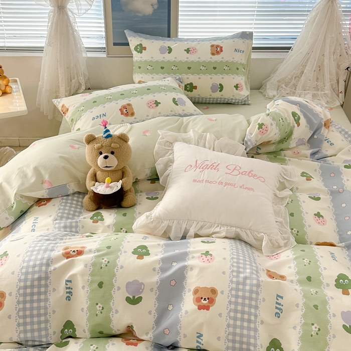 91家纺网 家纺一手货源 找家纺 昔可2023新款3月春日全棉四件套 小树熊