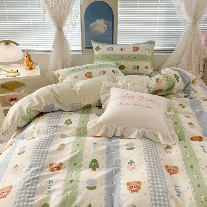 91家纺网 家纺一手货源 找家纺 昔可2023新款3月春日全棉四件套 小树熊