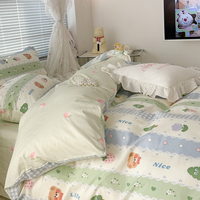 91家纺网 家纺一手货源 找家纺 昔可2023新款3月春日全棉四件套 小树熊