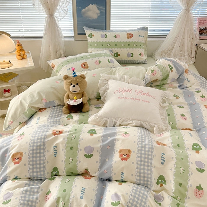 91家纺网 家纺一手货源 找家纺 昔可2023新款3月春日全棉四件套 小树熊