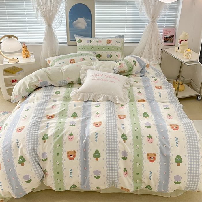 91家纺网 家纺一手货源 找家纺 昔可2023新款3月春日全棉四件套 小树熊