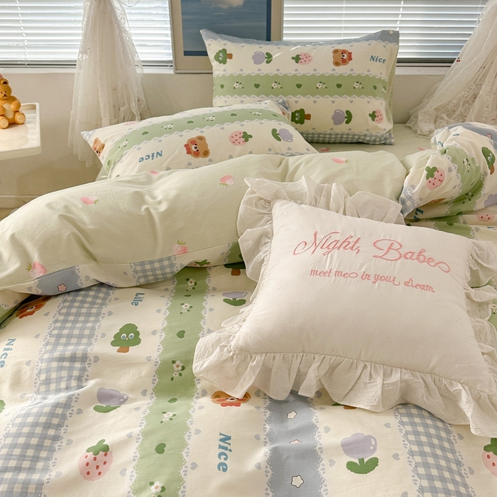 91家纺网 家纺一手货源 找家纺 昔可2023新款3月春日全棉四件套 小树熊