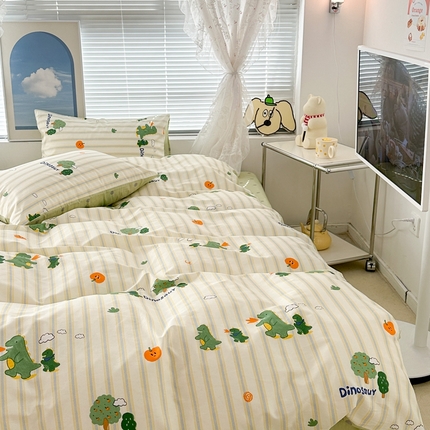 91家纺网 家纺一手货源 找家纺 昔可2023新款3月春日全棉四件套 树林恐龙