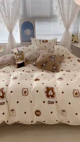 91家纺网 家纺一手货源 找家纺 昔可2023新款3月春日全棉四件套 豆豆小熊