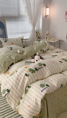91家纺网 家纺一手货源 找家纺 昔可2023新款3月春日全棉四件套 树林恐龙