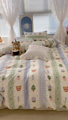 91家纺网 家纺一手货源 找家纺 昔可2023新款3月春日全棉四件套 小树熊