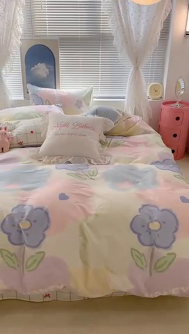 91家纺网 家纺一手货源 找家纺 昔可2023新款3月春日全棉四件套 春日晕染花开