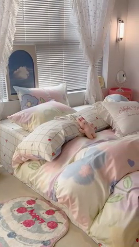 91家纺网 家纺一手货源 找家纺 昔可2023新款3月春日全棉四件套 春日晕染花开