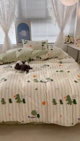 91家纺网 家纺一手货源 找家纺 昔可2023新款3月春日全棉四件套 树林恐龙