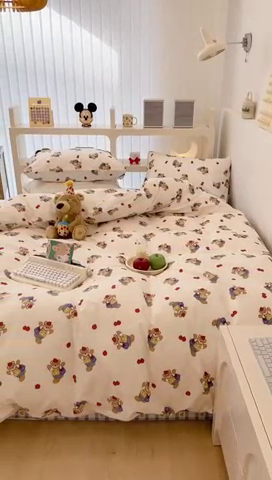 91家纺网 家纺一手货源 找家纺 昔可2023新款3月春日全棉四件套 苹果熊