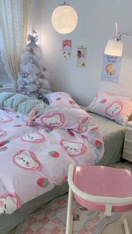 91家纺网 家纺一手货源 找家纺 昔可2023新款3月春日全棉四件套 奶酪草莓熊