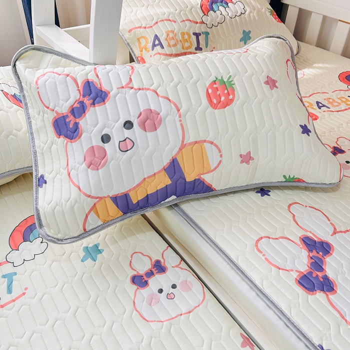 91家纺网 家纺一手货源 找家纺 小虾米 2023新款乳胶凉席床笠 彩虹兔