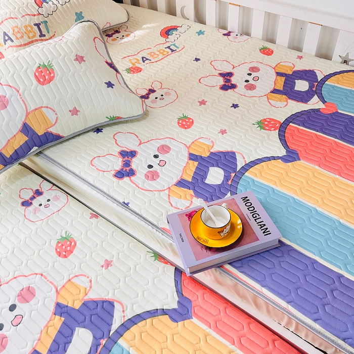 91家纺网 家纺一手货源 找家纺 小虾米 2023新款乳胶凉席床笠 彩虹兔