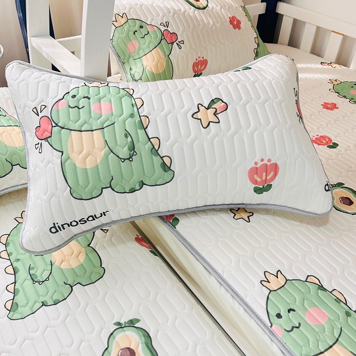 91家纺网 家纺一手货源 找家纺 小虾米 2023新款乳胶凉席床笠 趣味恐龙