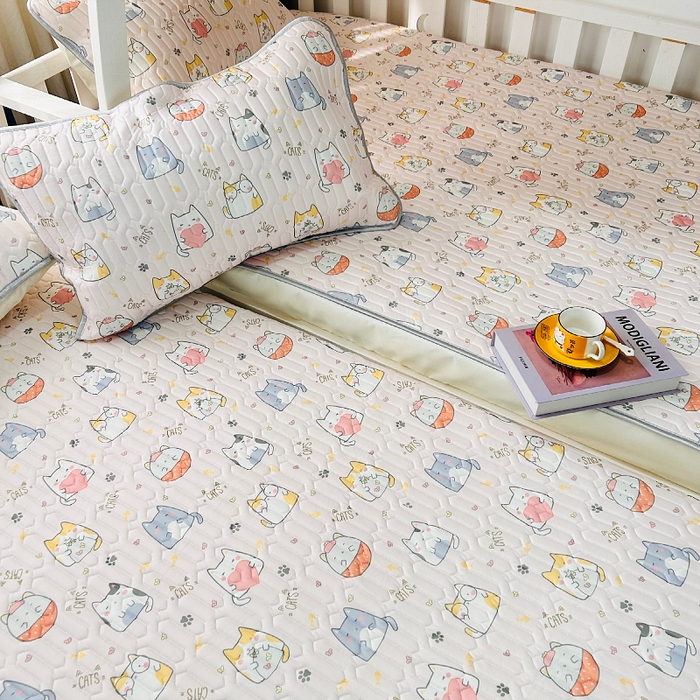 91家纺网 家纺一手货源 找家纺 小虾米 2023新款乳胶凉席床笠 小猫咪