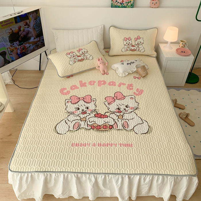 91家纺网 家纺一手货源 找家纺 昔可2023新款大版乳胶凉席第一批 蛋糕猫咪（有0.9米和1.2米）