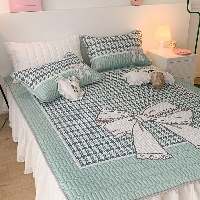 91家纺网 家纺一手货源 找家纺 昔可2023新款大版乳胶凉席第一批 绿色千鸟格蝴蝶结