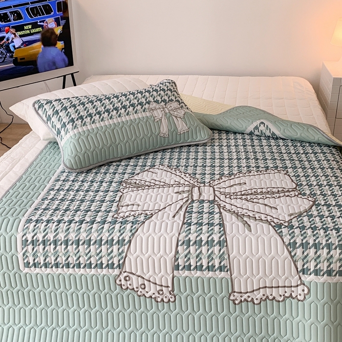 91家纺网 家纺一手货源 找家纺 昔可2023新款大版乳胶凉席第一批 绿色千鸟格蝴蝶结