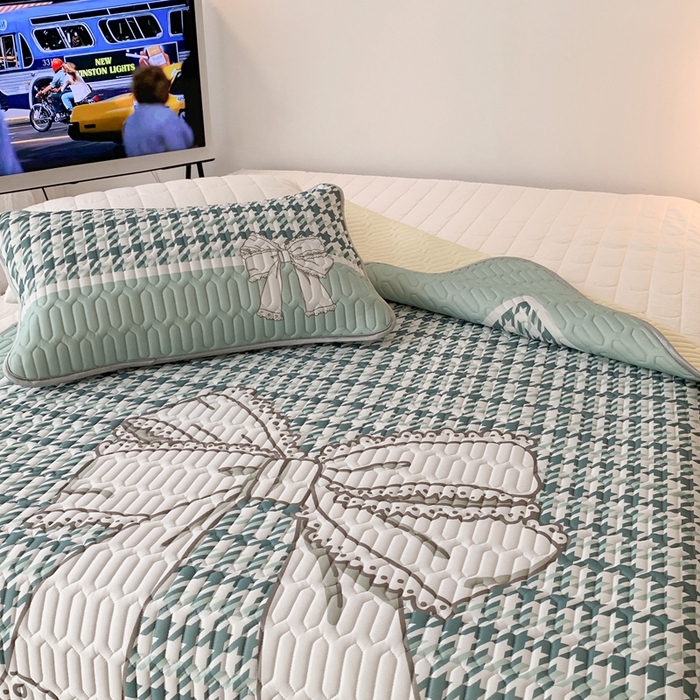 91家纺网 家纺一手货源 找家纺 昔可2023新款大版乳胶凉席第一批 绿色千鸟格蝴蝶结