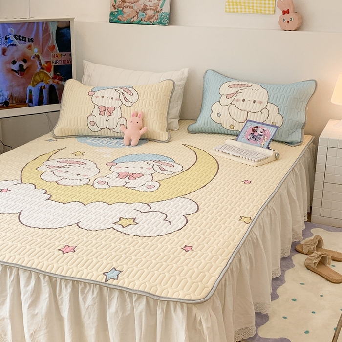 91家纺网 家纺一手货源 找家纺 昔可2023新款大版乳胶凉席第一批 星星月亮兔