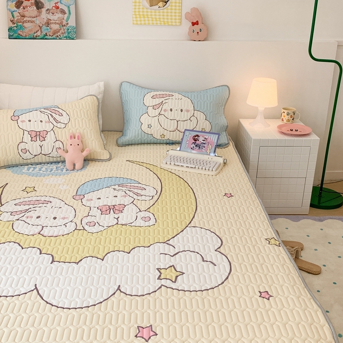 91家纺网 家纺一手货源 找家纺 昔可2023新款大版乳胶凉席第一批 星星月亮兔