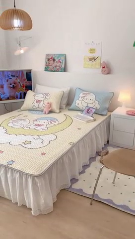 91家纺网 家纺一手货源 找家纺 昔可2023新款大版乳胶凉席第一批 星星月亮兔