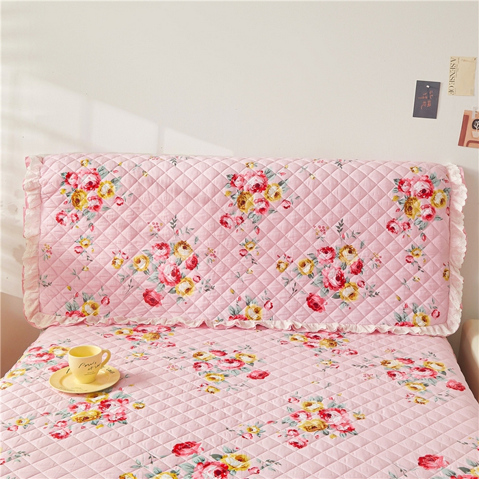 91家纺网 家纺一手货源 找家纺  十个点 2024新款全棉印花夹棉韩版蕾丝夹棉床头罩 红粉佳人-夹棉