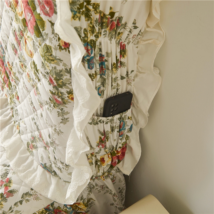 91家纺网 家纺一手货源 找家纺  十个点 2024新款全棉印花夹棉韩版蕾丝夹棉床头罩 纯爱-夹棉