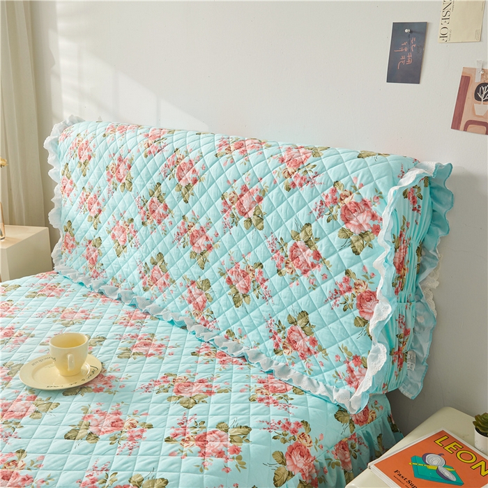 91家纺网 家纺一手货源 找家纺  十个点 2024新款全棉印花夹棉韩版蕾丝夹棉床头罩 兰若秋思-夹棉