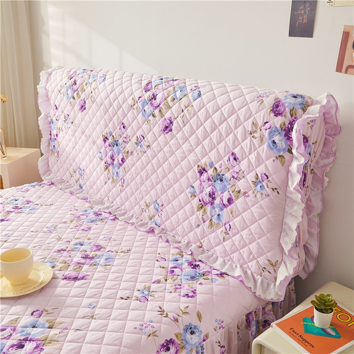 91家纺网 家纺一手货源 找家纺  十个点 2024新款全棉印花夹棉韩版蕾丝夹棉床头罩 紫色恋人-夹棉