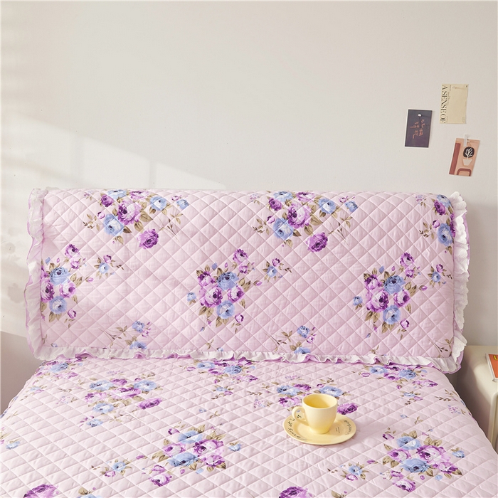 91家纺网 家纺一手货源 找家纺  十个点 2024新款全棉印花夹棉韩版蕾丝夹棉床头罩 紫色恋人-夹棉