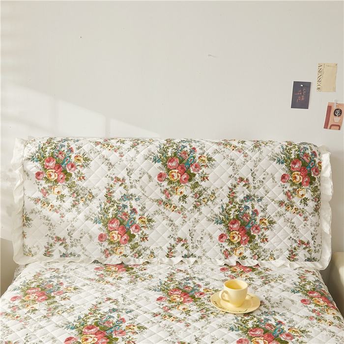 91家纺网 家纺一手货源 找家纺  十个点 2024新款全棉印花夹棉韩版蕾丝夹棉床头罩 兰若秋思-夹棉