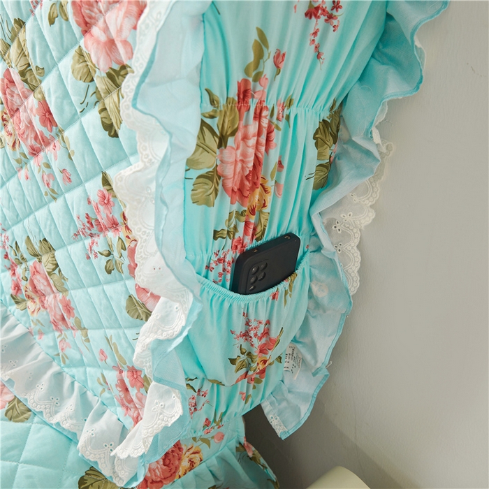 91家纺网 家纺一手货源 找家纺  十个点 2024新款全棉印花夹棉韩版蕾丝夹棉床头罩 兰若秋思-夹棉