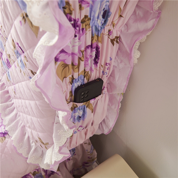 91家纺网 家纺一手货源 找家纺  十个点 2024新款全棉印花夹棉韩版蕾丝夹棉床头罩 紫色恋人-夹棉