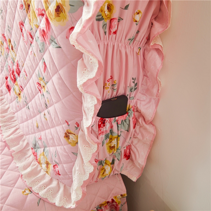 91家纺网 家纺一手货源 找家纺  十个点 2024新款全棉印花夹棉韩版蕾丝夹棉床头罩 红粉佳人-夹棉