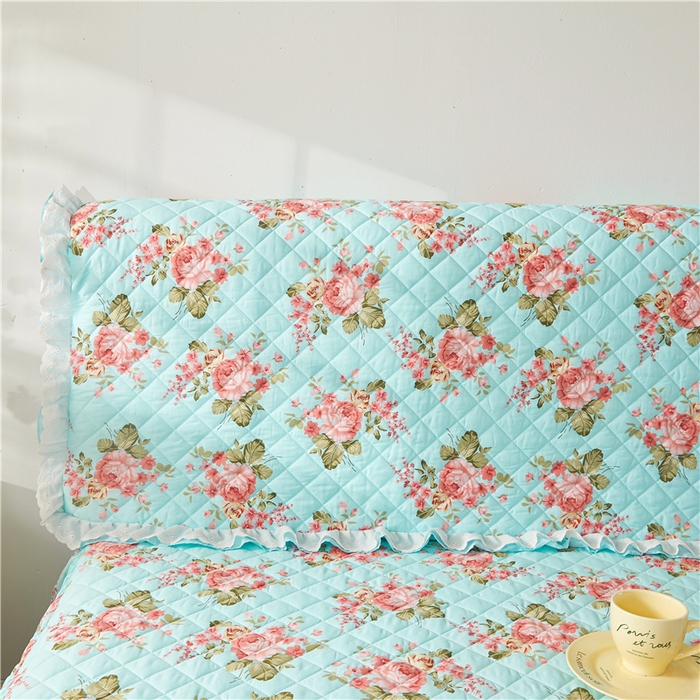 91家纺网 家纺一手货源 找家纺  十个点 2024新款全棉印花夹棉韩版蕾丝夹棉床头罩 兰若秋思-夹棉