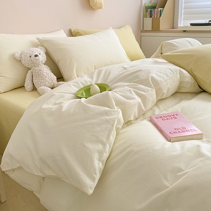 寐居2023新款水洗棉四件套  ins风-奶油黄