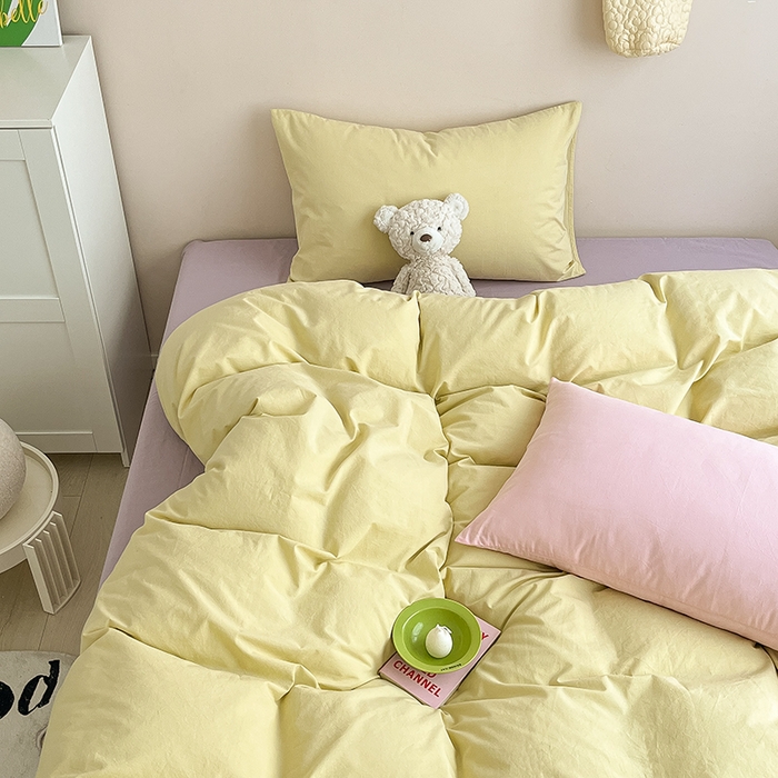 91家纺网 家纺一手货源 找家纺 寐居2023新款水洗棉四件套  ins风-柠檬黄