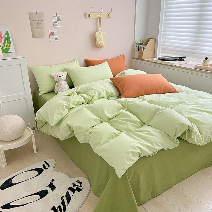 91家纺网 家纺一手货源 找家纺 寐居2023新款水洗棉四件套  ins风-湖绿色